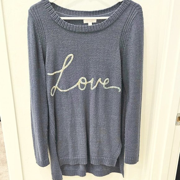 Lauren Conrad blue LOVE sweater...size Large - Picture 1 of 6